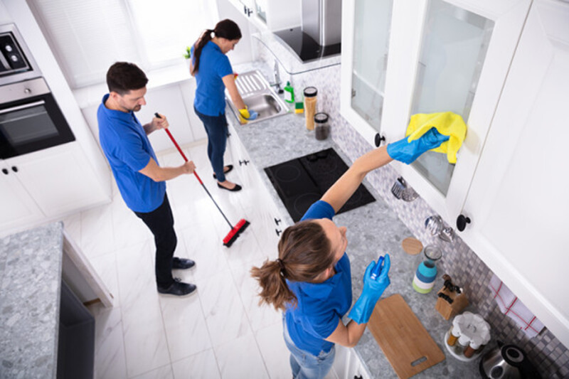 Đội ngũ vệ sinh chuyên nghiệp đang dọn dẹp một ngôi nhà sạch sẽ và hài hòa.