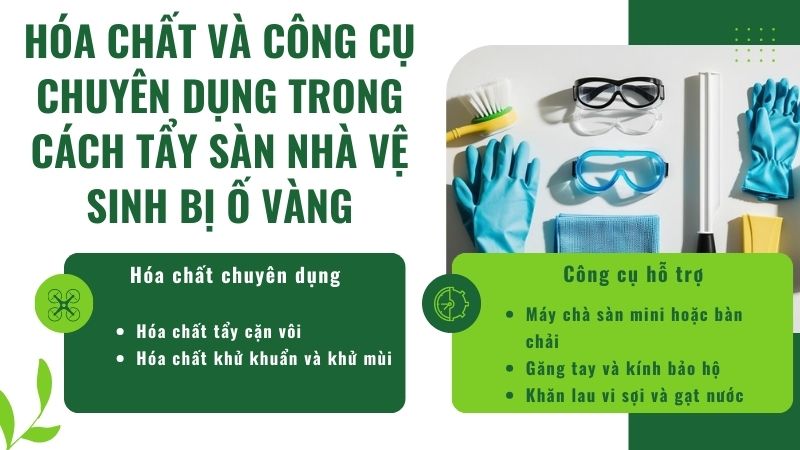Hóa chất và công cụ chuyên dụng trong cách tẩy sàn nhà vệ sinh bị ố vàng Hóa chất và công cụ chuyên dụng trong cách tẩy sàn nhà vệ sinh bị ố vàng