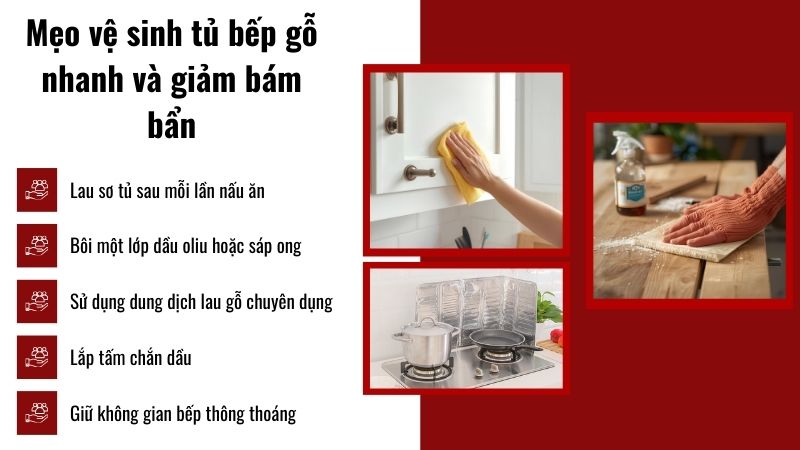 Mẹo vệ sinh tủ bếp gỗ nhanh và giảm bám bẩn Mẹo vệ sinh tủ bếp gỗ nhanh và giảm bám bẩn