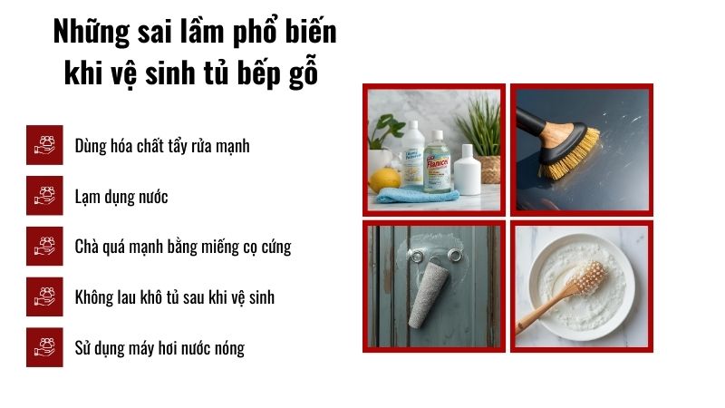 Những sai lầm phổ biến khi vệ sinh tủ bếp gỗ Những sai lầm phổ biến khi vệ sinh tủ bếp gỗ